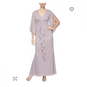 SL Fashion Purple V-Neck Ruffle Front Drape Sleeves Formal Gown  Women Size 16